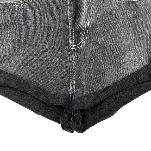 One Teaspoon High Waist Bandits Denim Short 24 Charcoal Roll Cuff Zip Fly - Picture 9 of 12